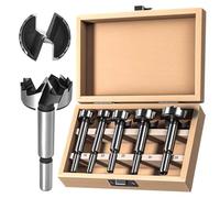 GPtzlei Forstner Bit Set 5pcs 15 20 25 30 35mm - HSS Drill Bits for Door Hinge Installation & Woodworking - Creates Smooth Flat Bottom Holes - Compatible with Hand Drill & Drill Press