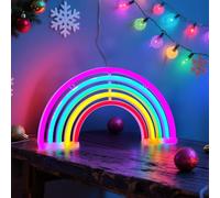 Gpurplebud Rainbow Light, Battery/USB Operated LED Neon Light Sign Rainbow Neon Sign for Girls' Bedroom Wall Decor, Party, Birthday, Christmas, Kids Gift
