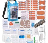 GPUSFAK 154 Pieces Waterproof First Aid Kit with Waterproof Cell Phone Pouch Roll Top Boat Emergency Kit 2-in-1 Emergency Medical Kit for Boating Camping Fishing Kayaking Floating Pale Blue