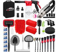 GPUSFAK 42Pcs Car Wash Cleaning Kit with Foam Gun Sprayer Detailing Brushes Car Vacuum Windshield Cleaning Tool Tire Brush Towels Complete Interior Exterior Detailing Set for Car