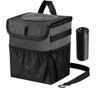 GPUSFAK Car Trash Can Foldable Garbage Bin Leakproof 2.3 Gallons Car Trash Bag Black