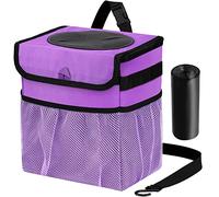 GPUSFAK Car Trash Can Foldable Garbage Bin Leakproof 2.3 Gallons Car Trash Bag Purple