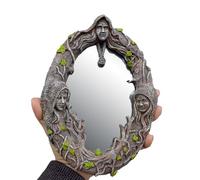 GQDGCU Mirror with Makeup Mirror, Mother Maiden Crone Triple Goddess Mirror with Amulet, Resin Figure Mirror, Elliptical Mirror, Small, Hanging Wall Mirror for Bedroom, Living Room, 15 x 21 x 1.5 cm