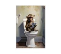 GQKIUYGA A Monkey Reading A Book on The Toilet Canvas Poster Bedroom Decor Landscape Office Room Decor Gift 12x18inch(30x45cm)
