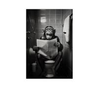 GQKIUYGA A Monkey Reading A Newspaper on The Toilet Canvas Poster Bedroom Decor Landscape Office Room Decor Gift 24x36inch(60x90cm)