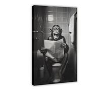 GQKIUYGA A Monkey Reading A Newspaper on The Toilet Canvas Poster Bedroom Decor Landscape Office Room Decor Gift 16x24inch(40x60cm)