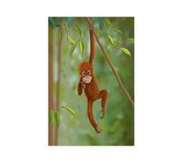 GQKIUYGA A Small Monkey Hanging from A Tree in The Jungle Canvas Poster Bedroom Decor Landscape Office Room Decor Gift 16x24inch(40x60cm)