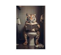 GQKIUYGA A Tiger Reading on The Toilet Canvas Poster Bedroom Decor Landscape Office Room Decor Gift 08x12inch(20x30cm)