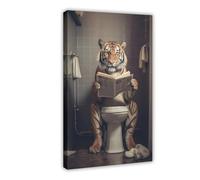 GQKIUYGA A Tiger Reading on The Toilet Canvas Poster Bedroom Decor Landscape Office Room Decor Gift 08x12inch(20x30cm)