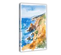 GQKIUYGA Big Sur California Coastline Watercolour Art Canvas Poster Wall Art Decor Print Picture Paintings for Living Room Bedroom Decoration 12x18inch(30x45cm)