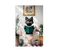 GQKIUYGA Black Cat Reading A Book on A Pink Toilet Bowl Canvas Poster Wall Art Decor Print Picture Paintings for Living Room Bedroom Decoration 12x18inch(30x45cm)