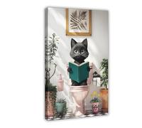 GQKIUYGA Black Cat Reading A Book on A Pink Toilet Bowl Canvas Poster Wall Art Decor Print Picture Paintings for Living Room Bedroom Decoration 08x12inch(20x30cm)