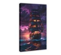 GQKIUYGA Fantasy Art of A Ghost Ship Burning at Sea Canvas Poster Bedroom Decor Landscape Office Room Decor Gift 08x12inch(20x30cm)