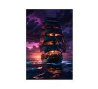 GQKIUYGA Fantasy Art of A Ghost Ship Burning at Sea Canvas Poster Wall Art Decor Print Picture Paintings for Living Room Bedroom Decoration 20x30inch(50x75cm)