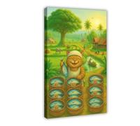 GQKIUYGA Happy Thai Cat Selling Mackerel Anime Poster Canvas Poster Wall Art Decor Print Picture Paintings for Living Room Bedroom Decoration 16x24inch(40x60cm)