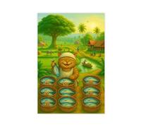 GQKIUYGA Happy Thai Cat Selling Mackerel Anime Poster Canvas Poster Wall Art Decor Print Picture Paintings for Living Room Bedroom Decoration 20x30inch(50x75cm)
