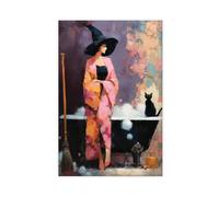 GQKIUYGA Impressionist Witch And Cat Bathroom Art Canvas Poster Wall Art Decor Print Picture Paintings for Living Room Bedroom Decoration 08x12inch(20x30cm)