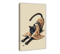 GQKIUYGA Japanese Zen Cat Wearing A Kimono Canvas Poster Bedroom Decor Landscape Office Room Decor Gift 20x30inch(50x75cm)