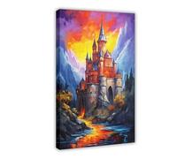 GQKIUYGA Medieval Castle Fantasy Art Oil Painting 2 Canvas Poster Bedroom Decor Landscape Office Room Decor Gift 16x24inch(40x60cm)