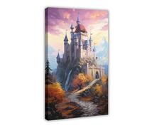 GQKIUYGA Medieval Castle Fantasy Art Oil Painting Canvas Poster Bedroom Decor Landscape Office Room Decor Gift 24x36inch(60x90cm)
