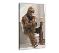GQKIUYGA The Big-footed Monster Reading The Newspaper on The Toilet Canvas Poster Bedroom Decor Landscape Office Room Decor Gift 12x18inch(30x45cm)