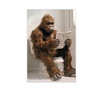 GQKIUYGA The Big-footed Monster Reading The Newspaper on The Toilet Canvas Poster Bedroom Decor Landscape Office Room Decor Gift 24x36inch(60x90cm)