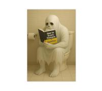 GQKIUYGA The Ghost Reading on The Toilet Canvas Poster Bedroom Decor Landscape Office Room Decor Gift 16x24inch(40x60cm)