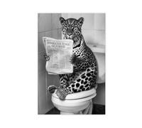 GQKIUYGA The Leopard Reading The Newspaper on The Toilet 2 Canvas Poster Bedroom Decor Landscape Office Room Decor Gift 20x30inch(50x75cm)