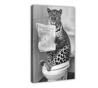 GQKIUYGA The Leopard Reading The Newspaper on The Toilet 2 Canvas Poster Bedroom Decor Landscape Office Room Decor Gift 24x36inch(60x90cm)