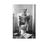 GQKIUYGA The Leopard Reading The Newspaper on The Toilet Canvas Poster Bedroom Decor Landscape Office Room Decor Gift 16x24inch(40x60cm)