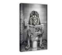 GQKIUYGA The Lion Reading The Newspaper on The Toilet Canvas Poster Bedroom Decor Landscape Office Room Decor Gift 12x18inch(30x45cm)