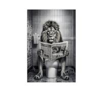GQKIUYGA The Lion Reading The Newspaper on The Toilet Canvas Poster Bedroom Decor Landscape Office Room Decor Gift 16x24inch(40x60cm)