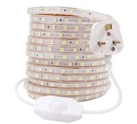 GQL 10m Dimmable LED Strip Mains Powered, WhiteSMD 5050 60leds/m IP65 Waterproof Commercial Rope Light with UK Plug, DIY Indoor Outside Decor Ribbon Lighting