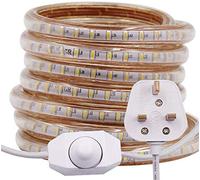 GQL 12m Dimmable LED Strip Warm White, SMD 3014 120LEDs/m Mains Rope Light Plug, IP65 Waterproof for Home Ceilling Kitchen Cupboard Commercial Stairs Decor