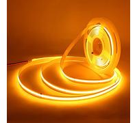 GQL 12V COB LED Strip with On/Off Switch Power Supply, 320 LEDs/m Flexible Light Ribbon, Self-Adhesive Tape for Indoor Home Commercial Cupboard TV Backlight(Golden Yellow, 1m)