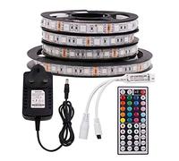 GQL 12V RGB LED Strip Lights 2m, 5050 120LEDs Strips Self Adhesive Tape, 44 Key Remote IR Controller + Power Supply Rope Light Kit- Not Waterproof
