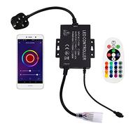 GQL 24-Key IR Remote + 1500W WiFi LED Controller UK Plug Power Adapter for 220V RGB LED Strip Neon Light, Music Sync/Smart Phone Tuya APP Work with Alex Google Assistant (pin Distance: 11-12mm)