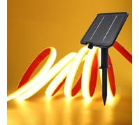 GQL 24V Solar/USB COB LED Strip - IP68 Waterproof 320LEDs/m Dual-Power, 8-Mode for Indoor/Outdoor Lighting (Warm White,2m)