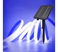 GQL 24V Solar/USB COB LED Strip - IP68 Waterproof 320LEDs/m Dual-Power, 8-Mode for Indoor/Outdoor Lighting (Blue,7m)