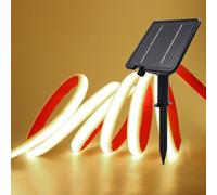 GQL 24V Solar/USB COB LED Strip - IP68 Waterproof 320LEDs/m Dual-Power, 8-Mode for Indoor/Outdoor Lighting (Natural White,5m)