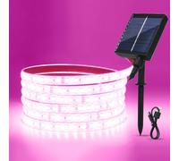 GQL 24V Solar/USB LED Strip Lights - IP68 Waterproof 2835 SMD 120LEDs/m, 8-Mode Controller for Indoor Outdoor Decoration (Pink,6m)