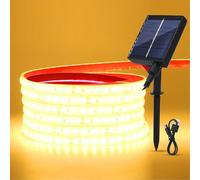 GQL 24V Solar/USB LED Strip Lights - IP68 Waterproof 2835 SMD 120LEDs/m, 8-Mode Controller for Indoor Outdoor Decoration (Warm White,1m)