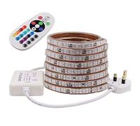 GQL 2m AC 220V RGB LED Strip Lights with Remote Controller, Multi Color Changing 5050 SMD Rope Light Waterproof for Indoor Outside Decoration- 120 LEDs/m