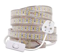 GQL 2m LED Strip with Switch, 2835 SMD 276 LEDs/m Rope Light Mains Powered, IP65 Waterproof for Indoor Outdoor Decoration Warm White Ribbon Super Bright