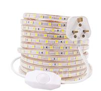 GQL 5m Dimmable LED Strip Mains Powered, Warm White SMD 5050 60leds/m IP65 Waterproof Commercial Rope Light with UK Plug, DIY Indoor Outside Decor Ribbon Lighting