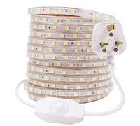 GQL 5m Dimmable LED Strip Mains Powered, WhiteSMD 5050 60leds/m IP65 Waterproof Commercial Rope Light with UK Plug, DIY Indoor Outside Decor Ribbon Lighting