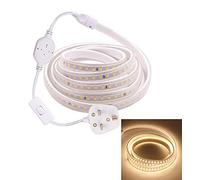 GQL 5m Mains 2835 LED Strip with Switch, 120 LEDs/m Warm White Light Ribbon, IP65 Waterproof for Home Indoor Decor Outdoor Decking