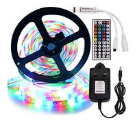 GQL 5m RGB LED Strip Lights, 12V 2835 300LEDs Strips Self Adhesive Tape, 44 Key Remote IR Controller + UK Power Supply Rope Light Kit (RGB (IP65 Waterproof))