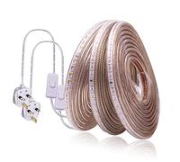 GQL 6m Warm White LED Strip Light with Switch- IP65 Waterproof 120LEDs/m 3014 SMD, Clip Mounting, 220V UK Plug for Shelves Cabinets Wardrobe Lighting