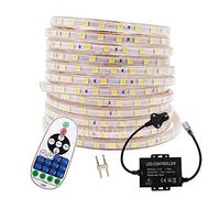 GQL 6m Waterproof 220V LED Strip Lights Kit, Dimmable 5050 60leds/m Rope Light + 23-Key Remote Controller UK Plug, DIY Indoor Outside Home Patio Decking White Lighting